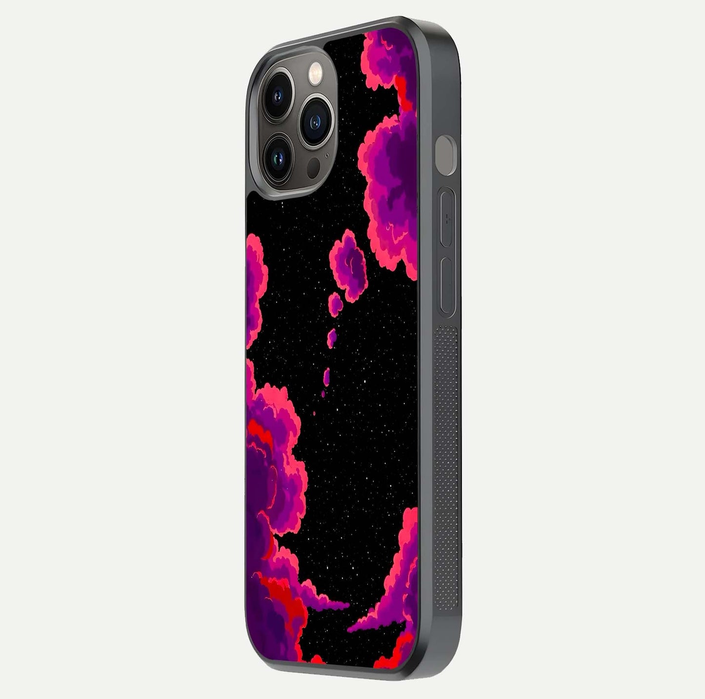 Galaxy Dream Frame Glass Case for iPhone 12 Pro Max side-angle image showing reflection light and premium finish