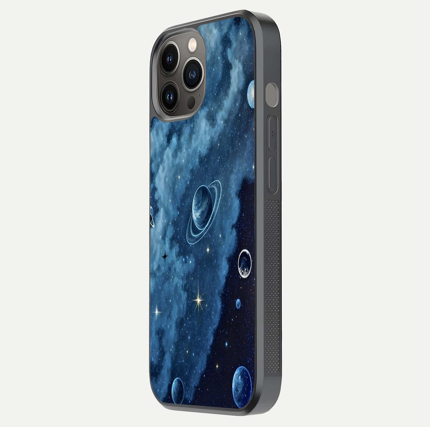 Galaxy Dream Space Glass Case for iPhone 12 Pro Max side-angle image capturing reflection clarity and galactic texture