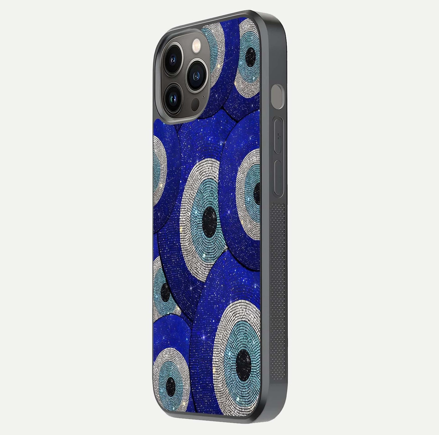 Galaxy Eye Flow Glass Case for iPhone 12 Pro Max side-angle image showing reflection detail and premium shine