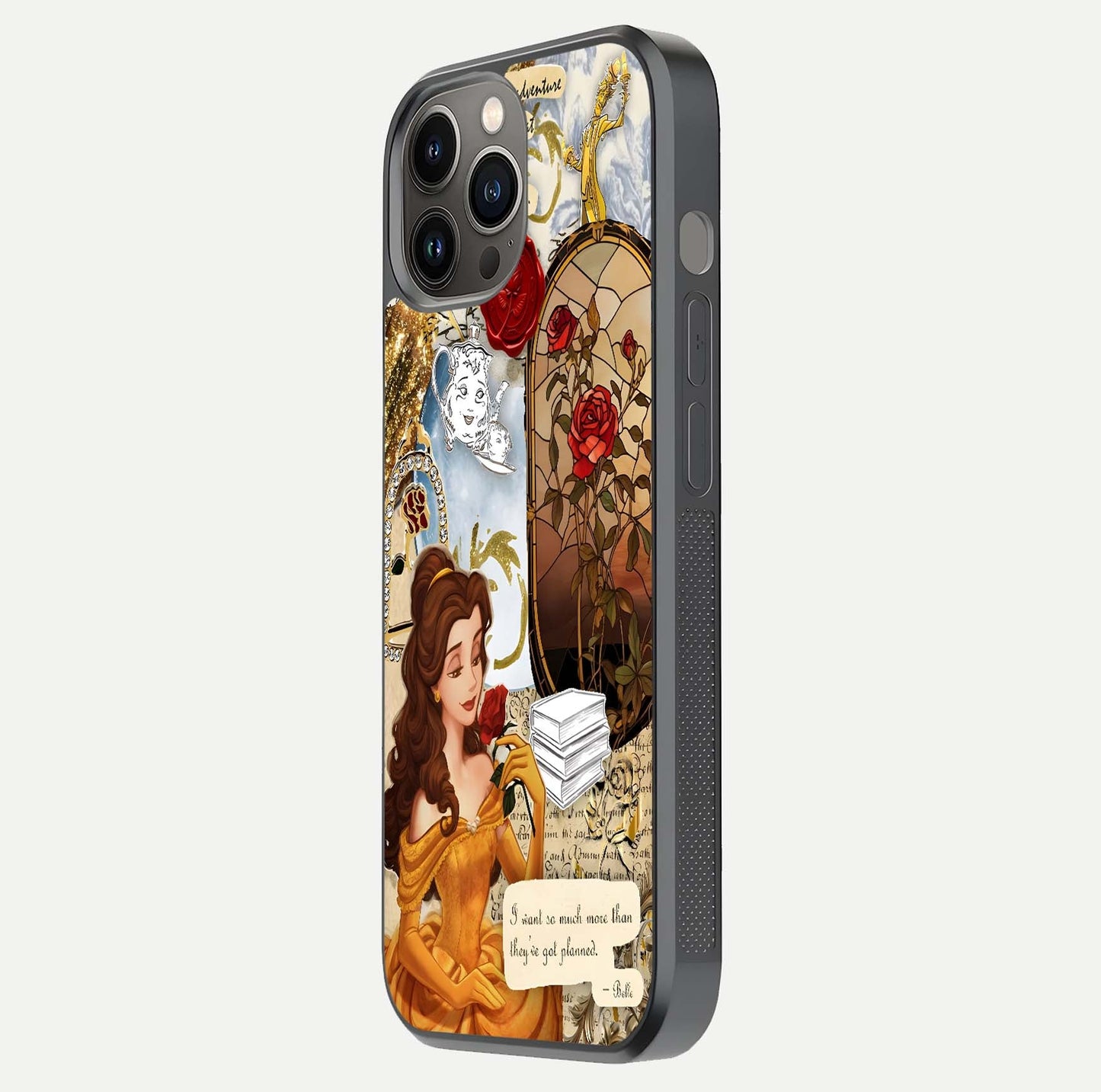 Golden Dream Belle Glass Case for iPhone 12 Pro Max side-angle image showing reflective edges and premium golden tint