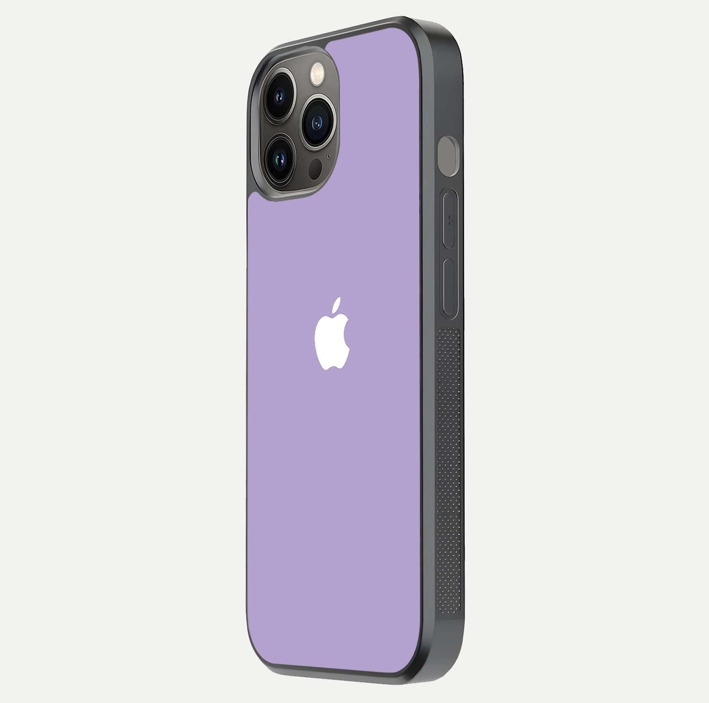 Lavender Soft Minimal Glass Case for iPhone 12 Pro Max side-angle image showing smooth reflection and minimal look