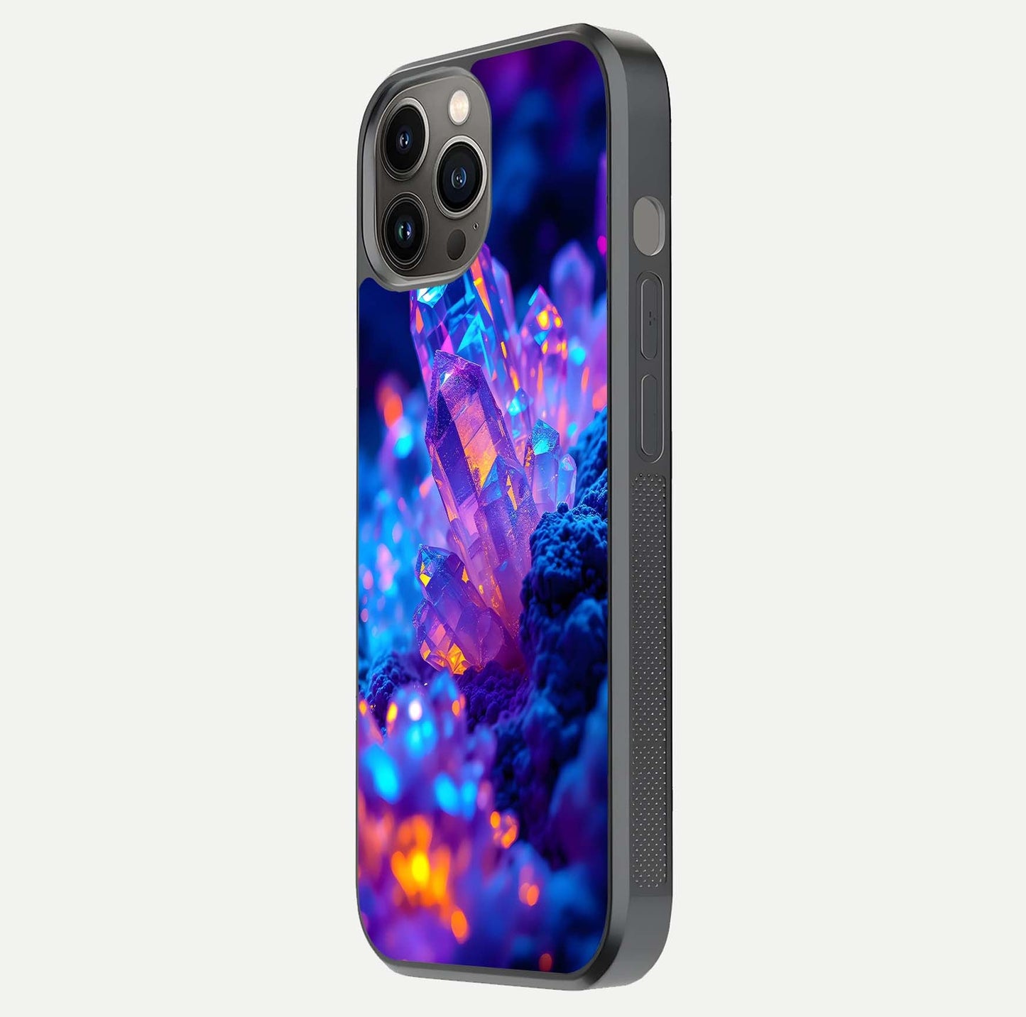 Neon Aura Shards Glass Case for iPhone 12 Pro Max side-angle image showing light depth and glossy contrast