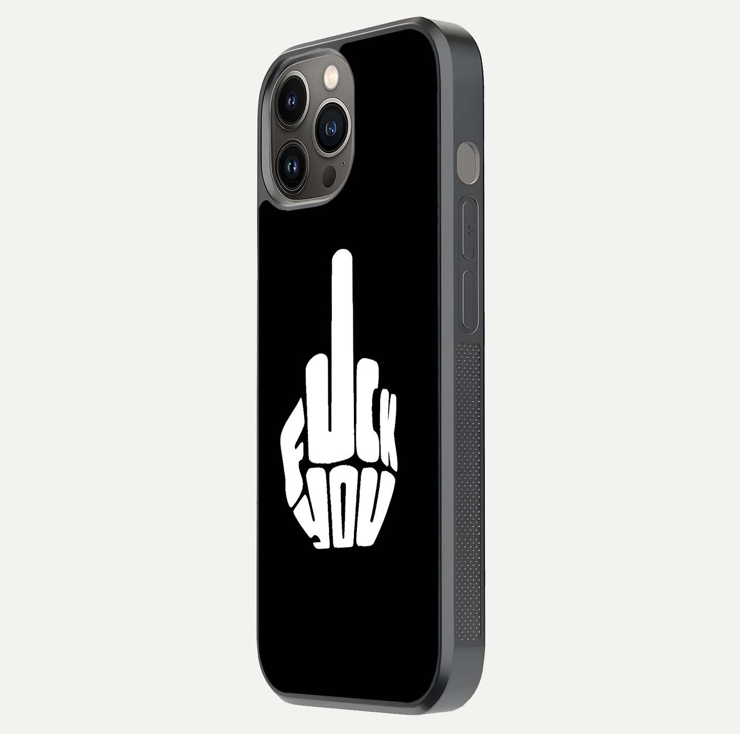Rebel Mode On Glass Case for iPhone 12 Pro Max side-angle image showing reflection, edge detail, and text clarity