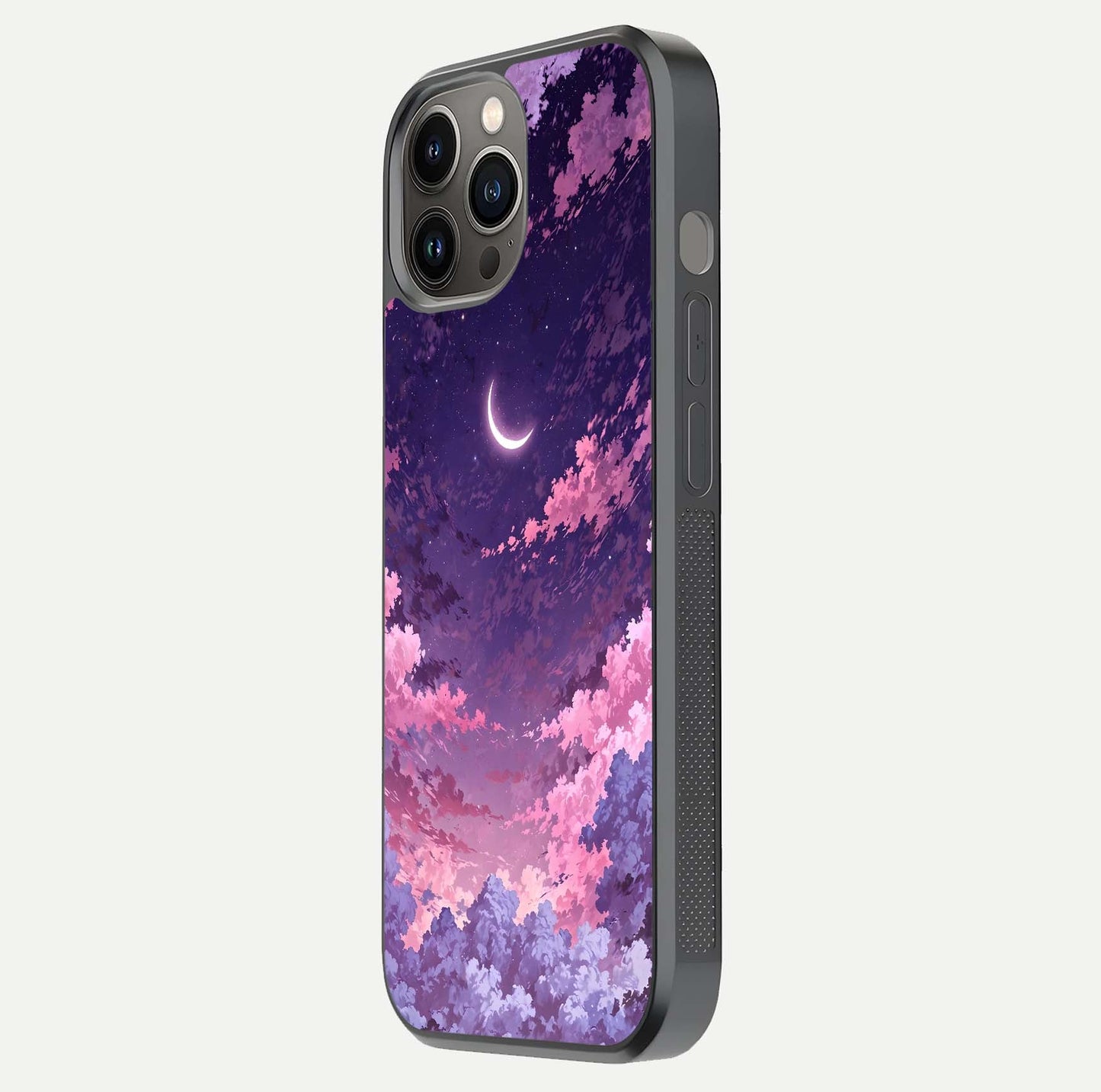 Sky Drift Clouds Glass Case for iPhone 12 Pro Max side-angle image showing reflection, blue tones, and soft gradient