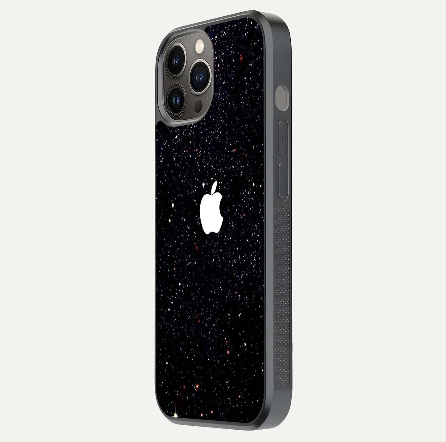 Starry Apple Galaxy Glass Case for iPhone 12 Pro Max side-angle image showing gloss and star pattern detail