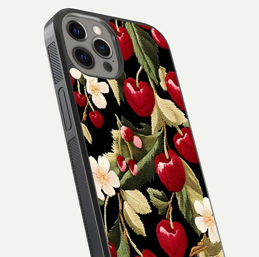 Bloom Thread Art Glass Case for iPhone 12 Pro Max close-up view highlighting fine line details and glossy shine