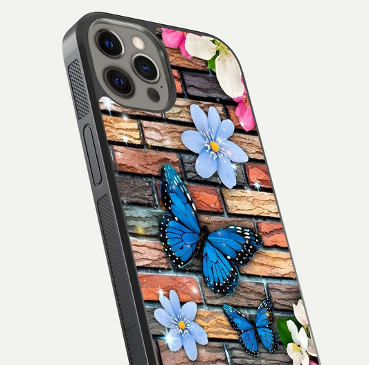 Brick Bloom Flight Glass Case for iPhone 12 Pro Max close-up angle highlighting flower clusters and reflection detail