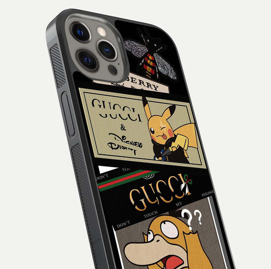 Cartoon Brand Play Mashup Glass Case for iPhone 12 Pro Max close-up angled shot showing character details and vibrant tones