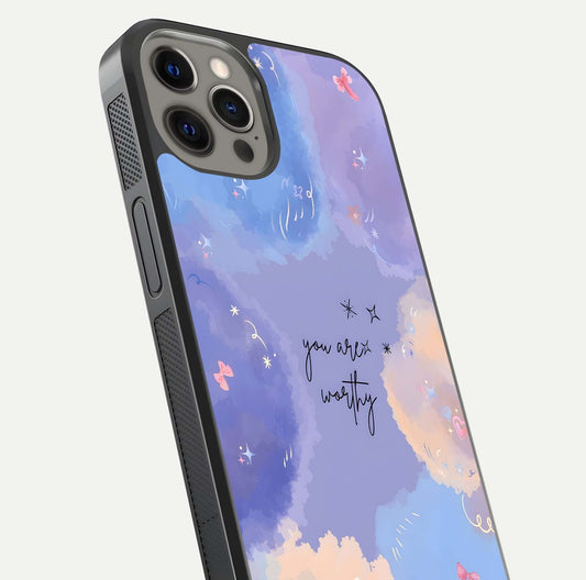 Celestial Cloud Magic Glass Case for iPhone 12 Pro Max close-up highlighting smooth gradient and gloss surface