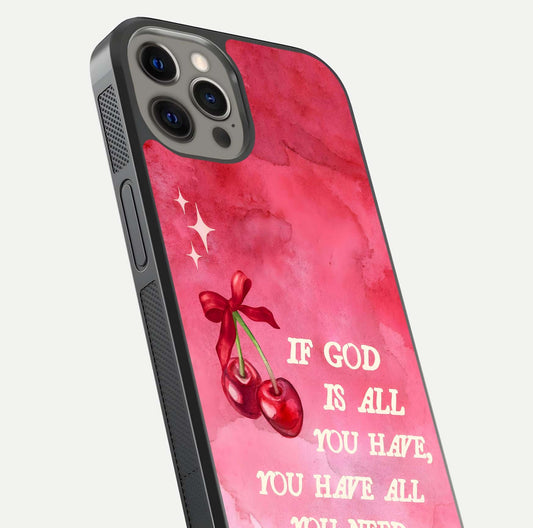 Cherry Quote Glass Case for iPhone 12 Pro Max close-up showing printed quote detail and HD reflection gloss