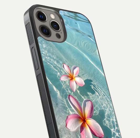 Floating Bloom Bliss Glass Case for iPhone 12 Pro Max close-up highlighting petal detail and reflection tone