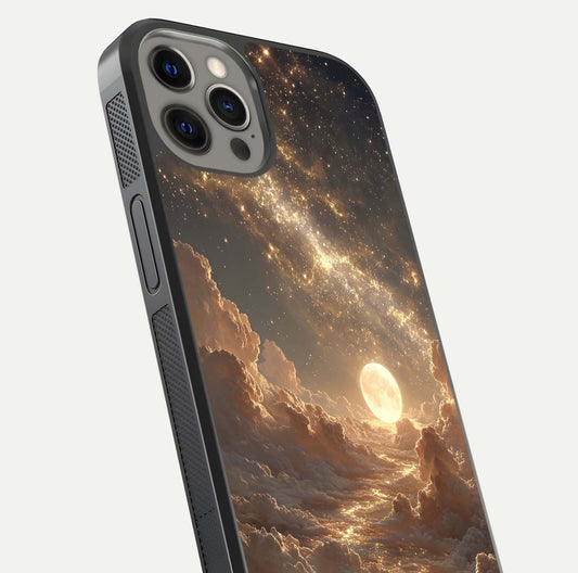 Golden Sky Dream Glass Case for iPhone 12 Pro Max close-up angled shot showing gradient tones and reflection polish