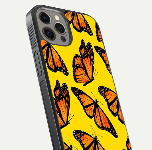 Golden Wing Flight Glass Case for iPhone 12 Pro Max close-up angled shot showing metallic wing texture and shine detail