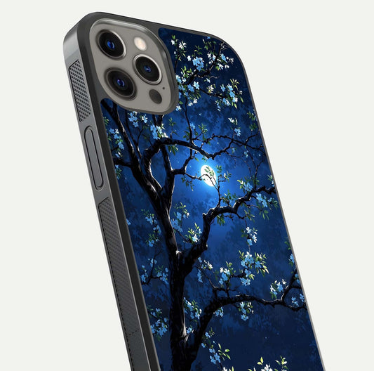 Mystic Floral Night Glass Case for iPhone 12 Pro Max close-up angled shot highlighting petal detail and HD reflection