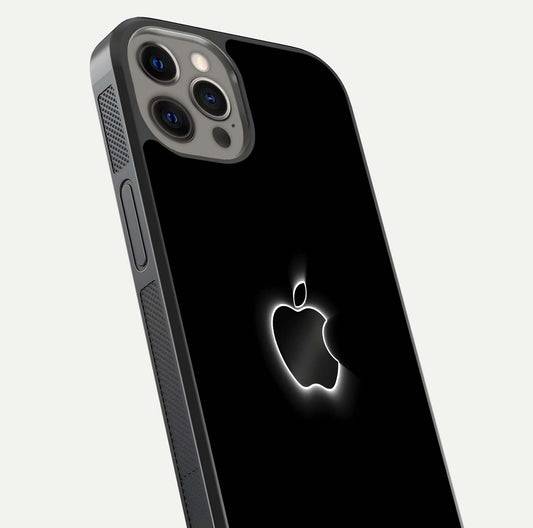 Neon Apple Glow Glass Case for iPhone 12 Pro Max close-up angled shot highlighting neon reflection and color pop