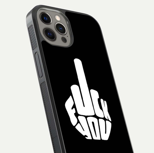Rebel Mode On Glass Case for iPhone 12 Pro Max close-up angled shot highlighting reflective text and sharp design