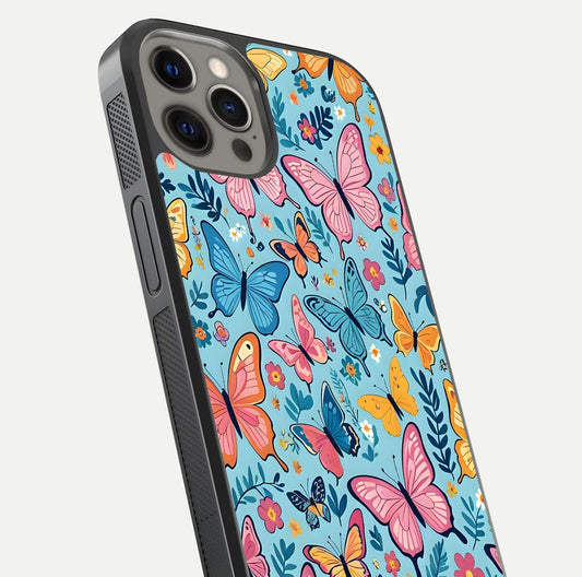 Spring Wing Garden Glass Case for iPhone 12 Pro Max close-up angled shot highlighting petal details and reflection
