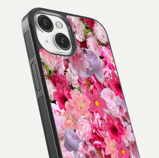 Bloom Crush Fantasy Glass Case for iPhone 13 close-up image showing color gradient and petal detailing
