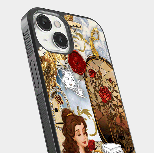 Golden Dream Belle Glass Case for iPhone 13 Mini close-up angled shot showing gradient tones and reflection polish