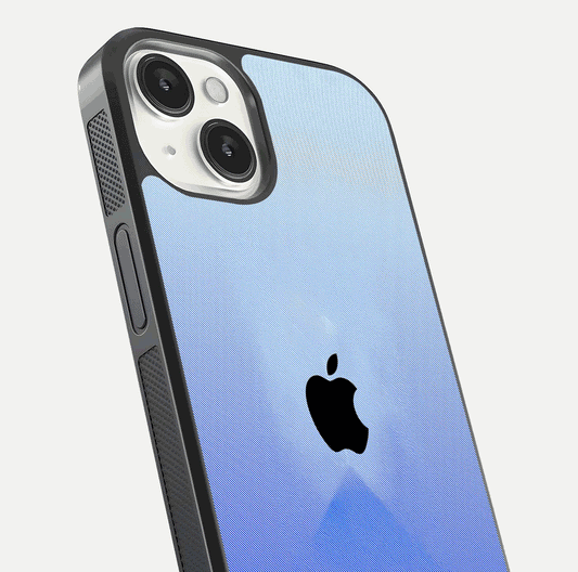 Gradient Apple Vibe Glass Case for iPhone 13 Mini close-up angled shot showing color transition and reflection brightness