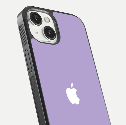 Lavender Soft Minimal Glass Case for iPhone 13 Mini close-up angled shot showing clean color texture and shine