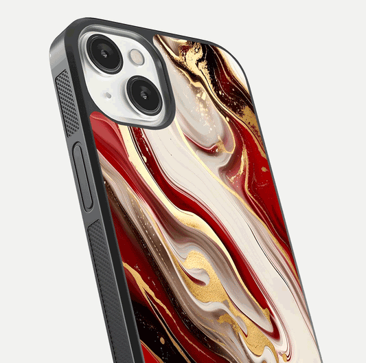 Red & White Marble Glass Case For iPhone 13 Mini