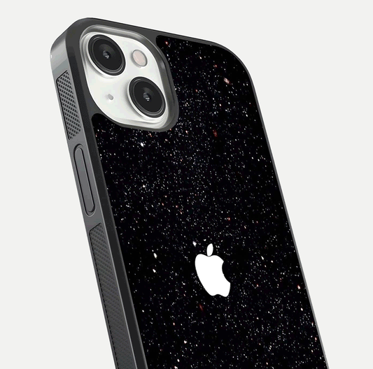 Starry Apple Galaxy Glass Case for iPhone 13 Mini close-up angled shot highlighting star details and gloss