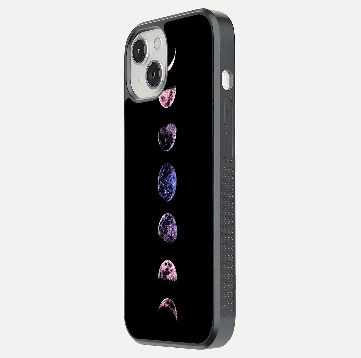 Crimson All Planets Glass Case for iPhone 13 Mini side-angle photo capturing edge glow and glass reflection