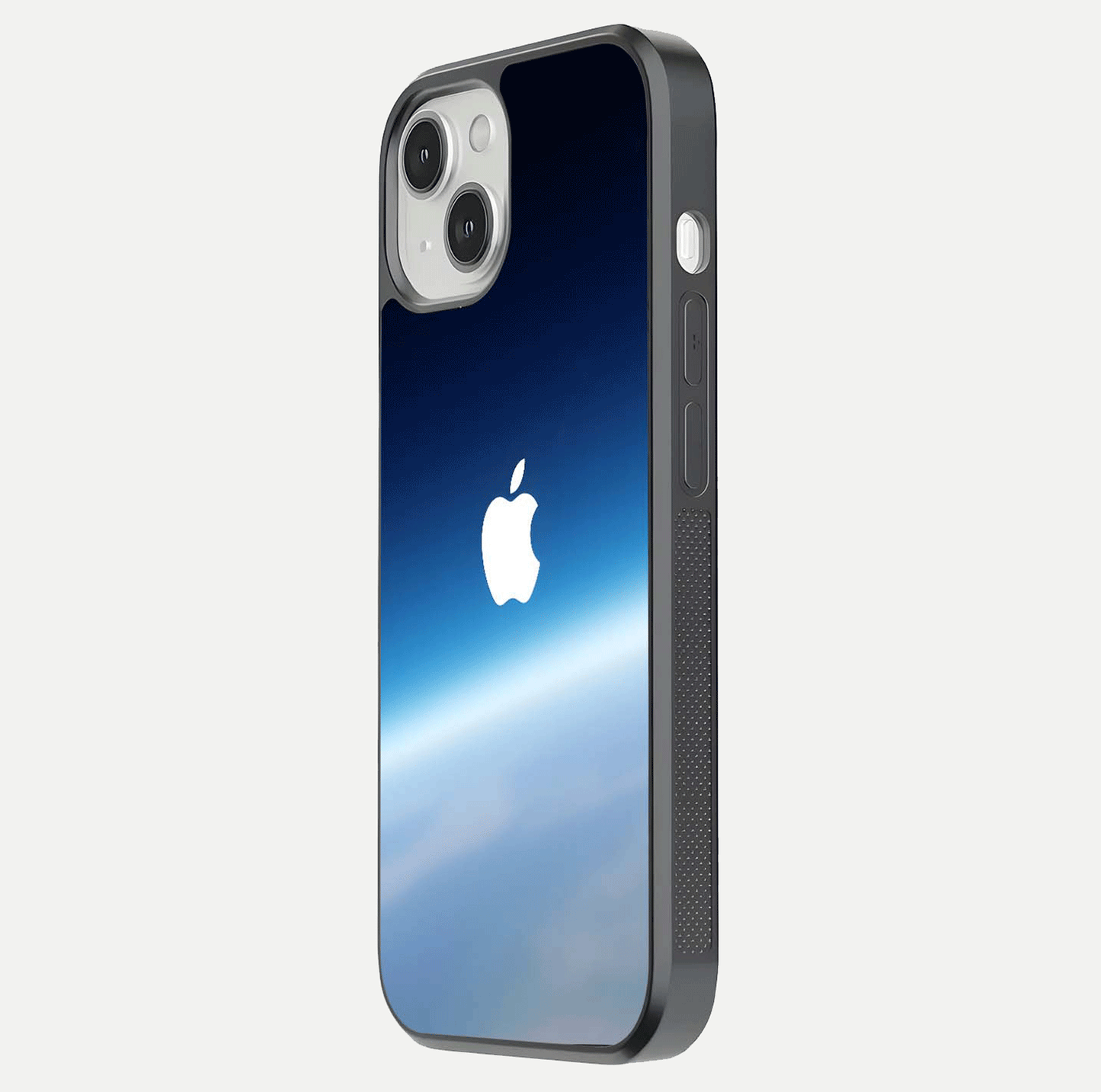 Minimal Apple Sky Glass Case for iPhone 13 Mini side-angle image showing smooth reflection and gentle sky tone