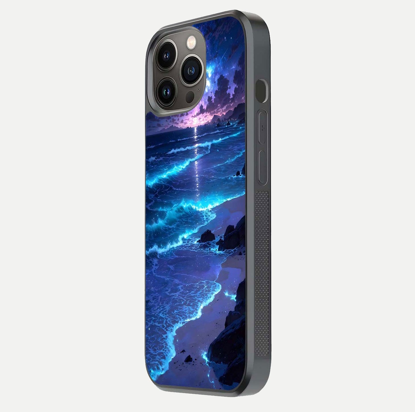 Classic Damn Look Glass Case for iPhone 13 Pro side-angle photo showing shine texture and curve reflection