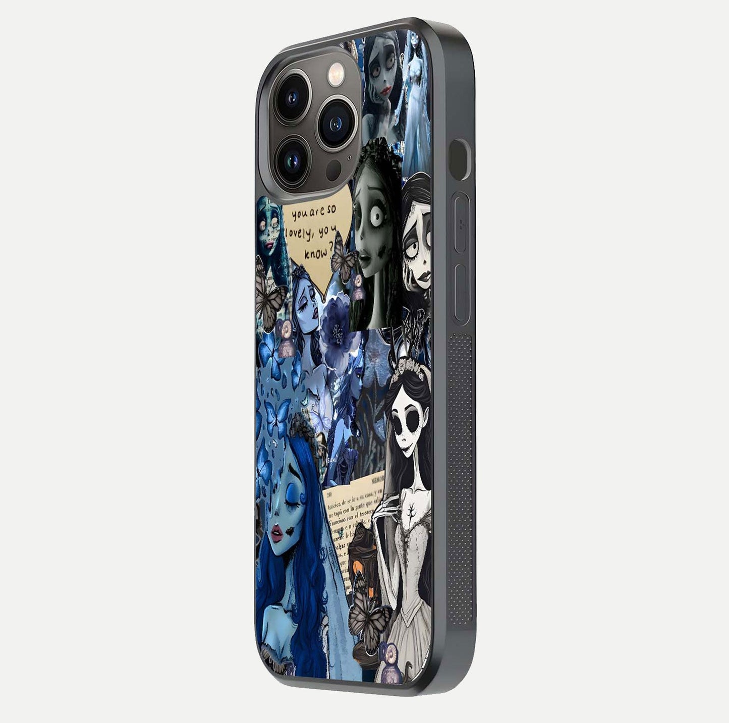 Corpse Bride Posters Glass Case for iPhone 13 Pro side-angle image capturing gloss reflection and smooth edge