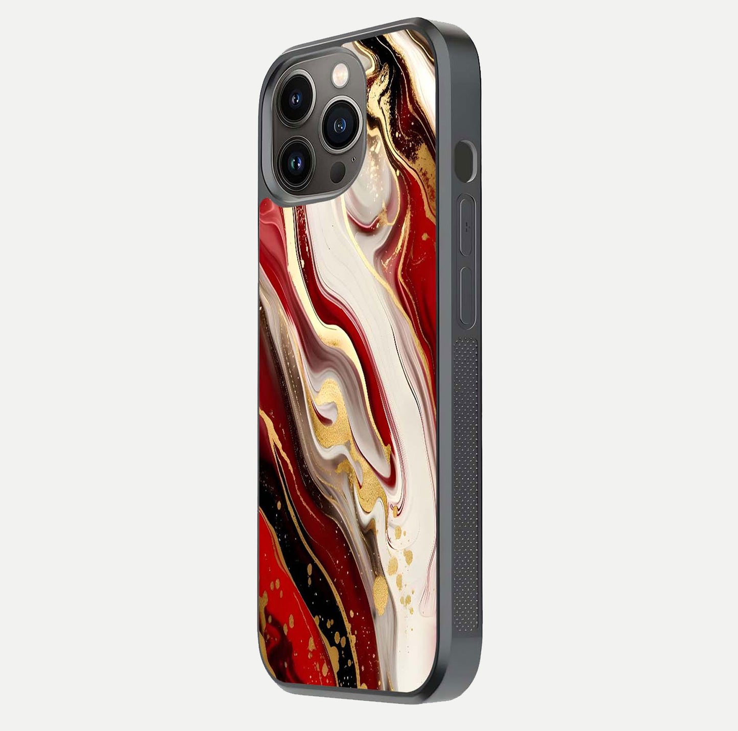 Red & White Marble Glass Case For iPhone 13 Pro