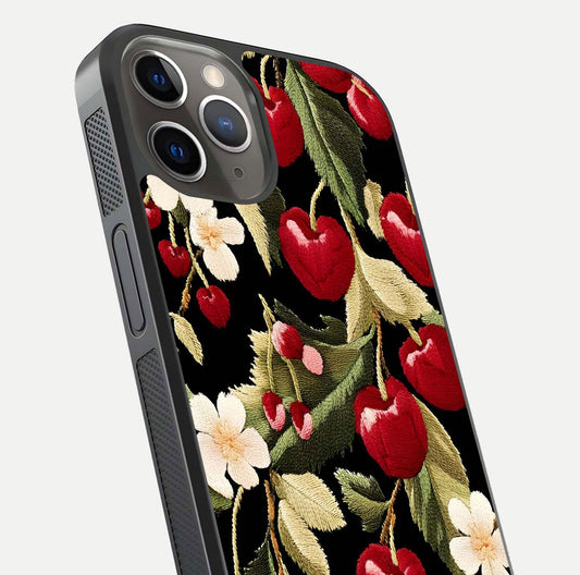 Bloom Thread Art Glass Case for iPhone 13 Pro close-up view highlighting fine line details and glossy shine