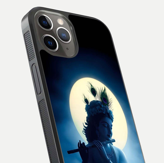 Divine Moon Flute Glass Case for iPhone 13 Pro close-up highlighting flute detail and reflection shine