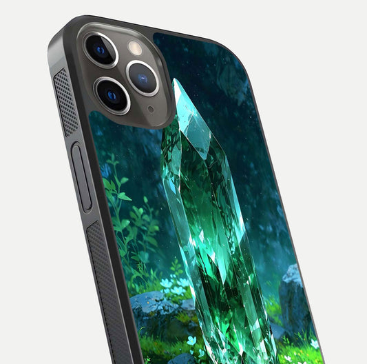 Emerald Light Crystal Glass Case for iPhone 13 Pro close-up highlighting crystal texture and reflection glow