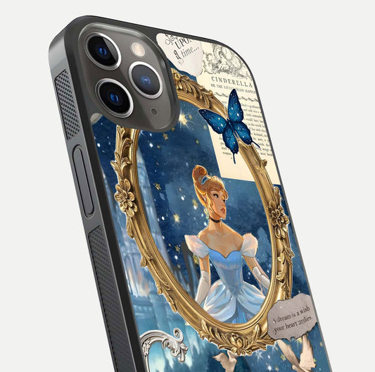 Midnight Queen Glass Case for iPhone 13 Pro close-up angled shot featuring crown motif and gloss reflection