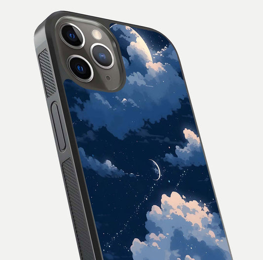 Moon Dream Haze Glass Case for iPhone 13 Pro close-up angled shot showing moon reflection and subtle glow