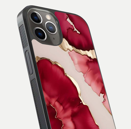 Pink & White Marble Glass Case For iPhone 13 Pro