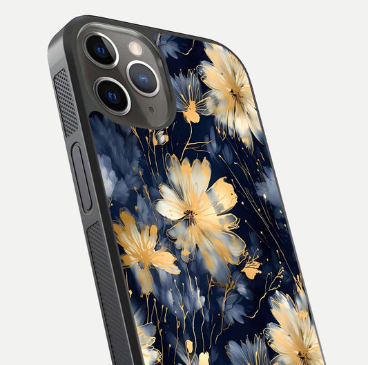 Royal Petal Dream Glass Case for iPhone 13 Pro close-up angled shot highlighting petal texture and reflection depth