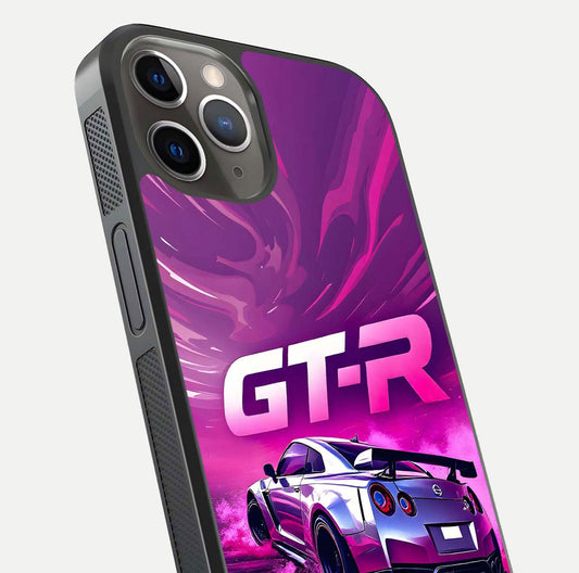 Speed Drift Legend Glass Case for iPhone 13 Pro close-up angled shot highlighting speed lines and reflection