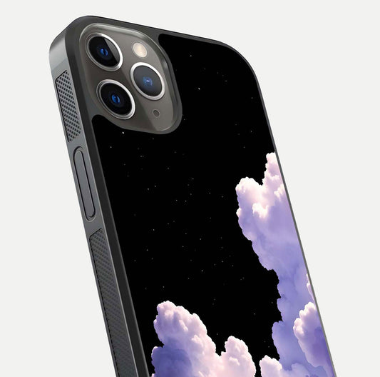 Starlit Night Whispers Glass Case for iPhone 13 Pro close-up angled shot highlighting stars and reflection