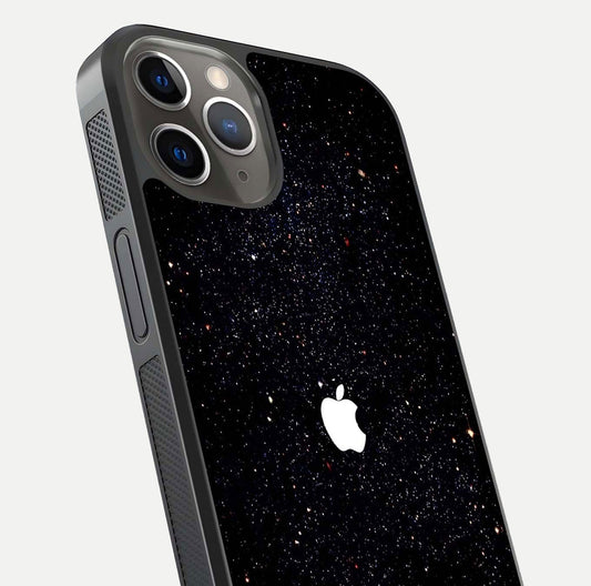 Starry Apple Galaxy Glass Case for iPhone 13 Pro close-up angled shot highlighting star details and gloss