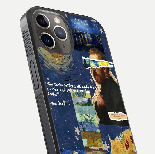 Starry Dream Vision Glass Case for iPhone 13 Pro close-up angled shot highlighting cosmic light and reflection