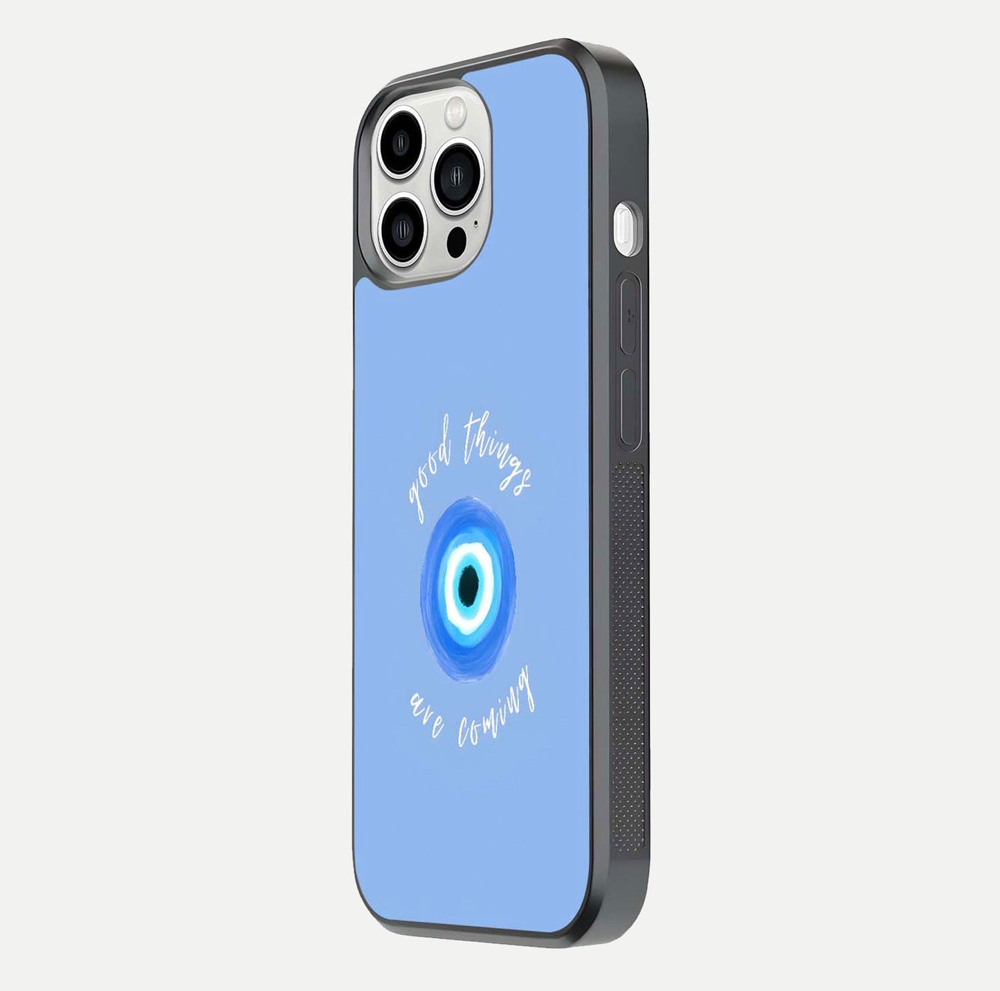 Bright Future Ahead Glass Case for iPhone 13 Pro Max side-angle image displaying edge smoothness and reflective surface