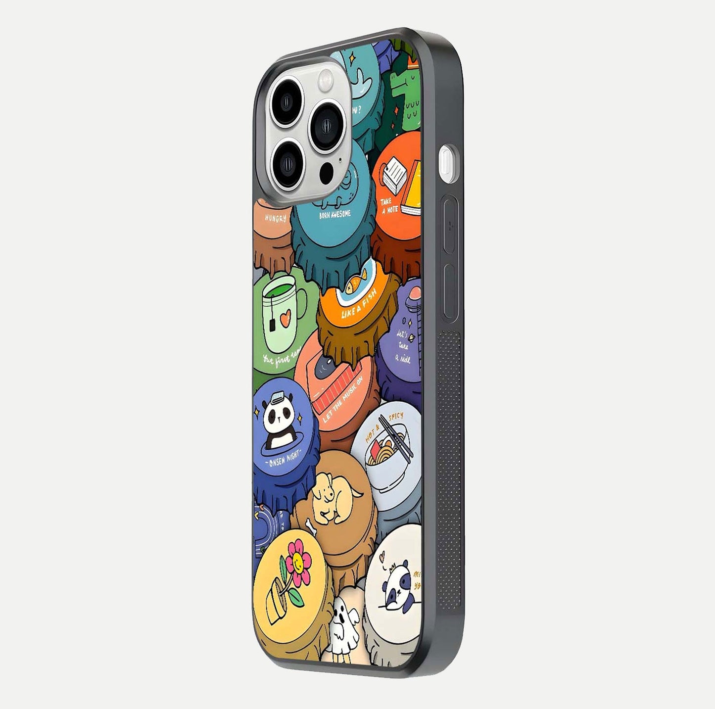 Coins Patterns Glass Case for iPhone 13 Pro Max side-angle photo capturing shine finish and curve glow