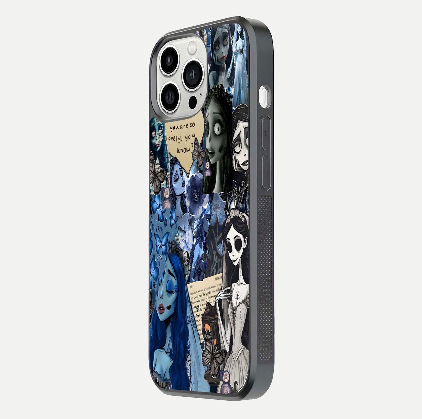 Corpse Bride Posters Glass Case for iPhone 13 Pro Max side-angle image capturing gloss reflection and smooth edge