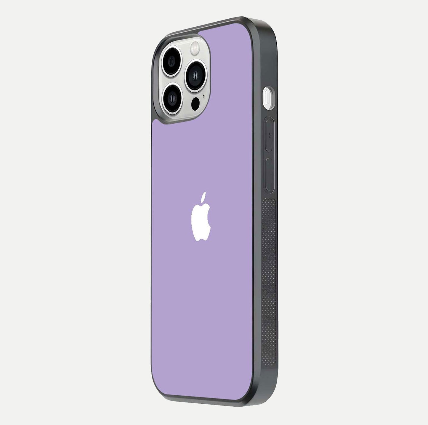 Lavender Soft Minimal Glass Case for iPhone 13 Pro Max side-angle image showing smooth reflection and minimal look