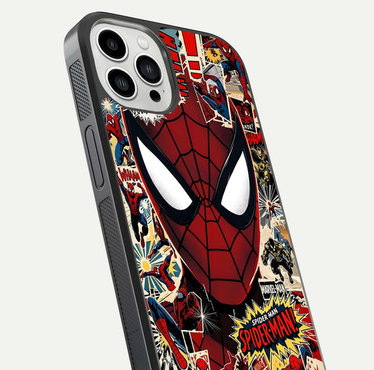 Aesthetic Wonder Spider Glass Case for iPhone 13 Pro Max angled close-up highlighting spider web detail and vibrant color gloss