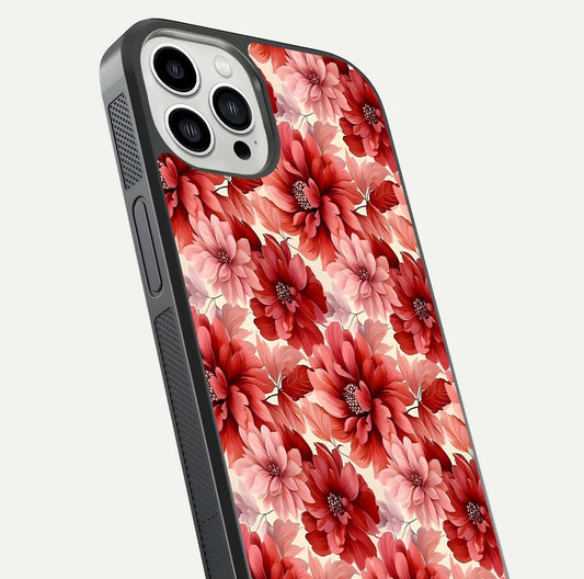 Crimson Love Petals Glass Case for iPhone 13 Pro Max close-up highlighting petal texture and light reflection