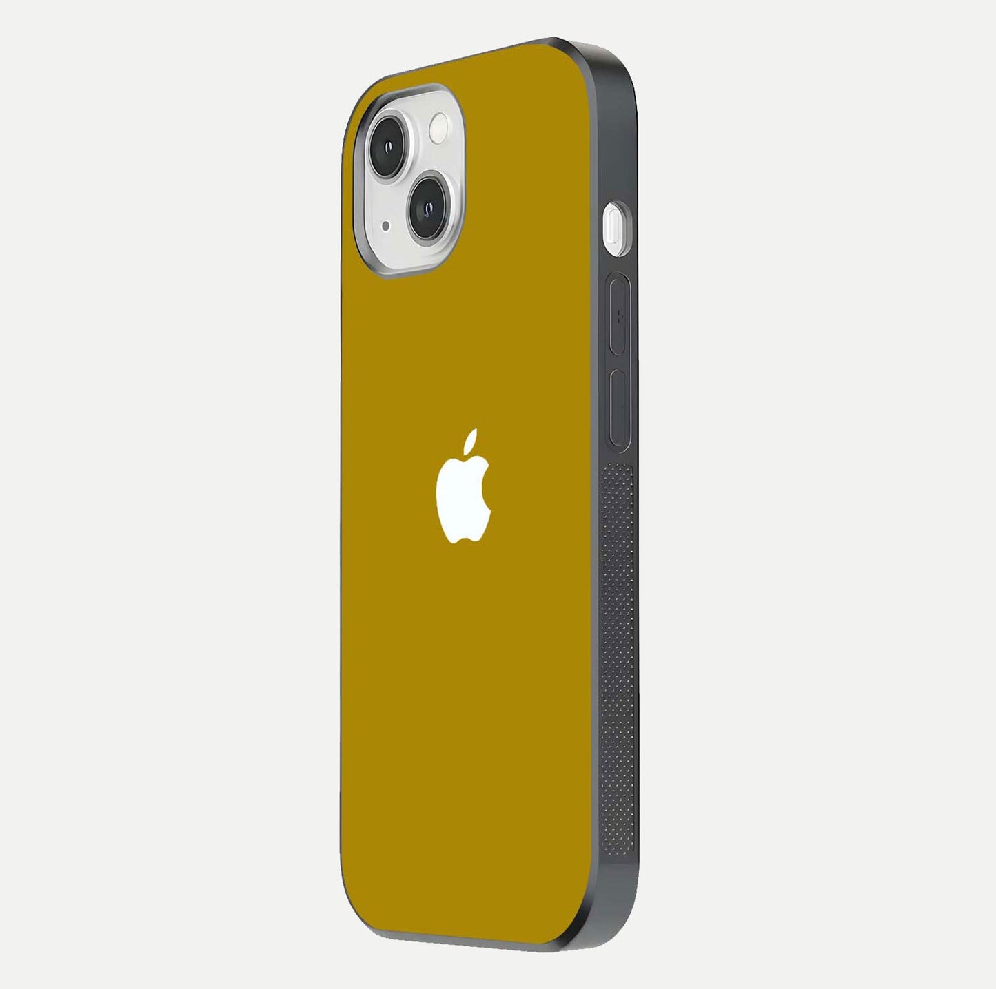 Golden Luxe Aura Glass Case for iPhone 14 side-angle image showing reflection clarity and aura glow
